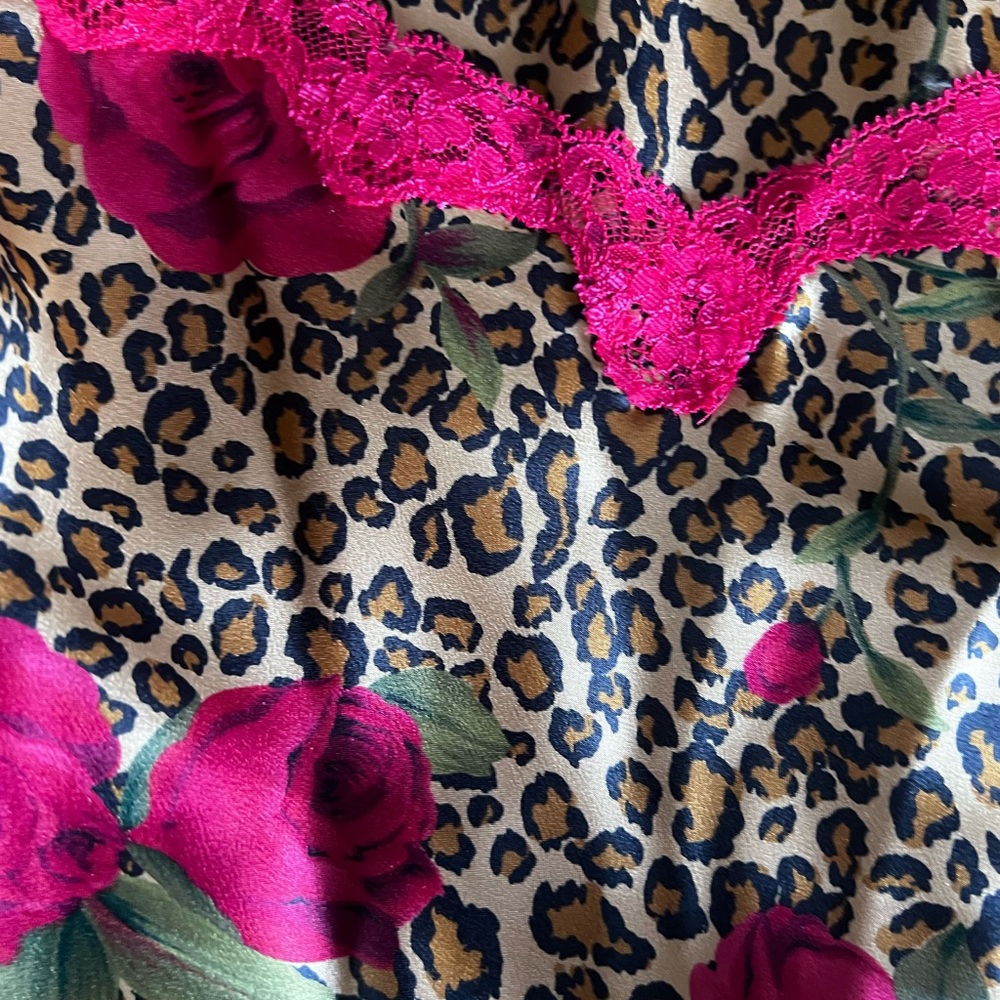 Victoria Secret cheetah Roses & red Lace slip dress undergarment - Picture 2 of 8